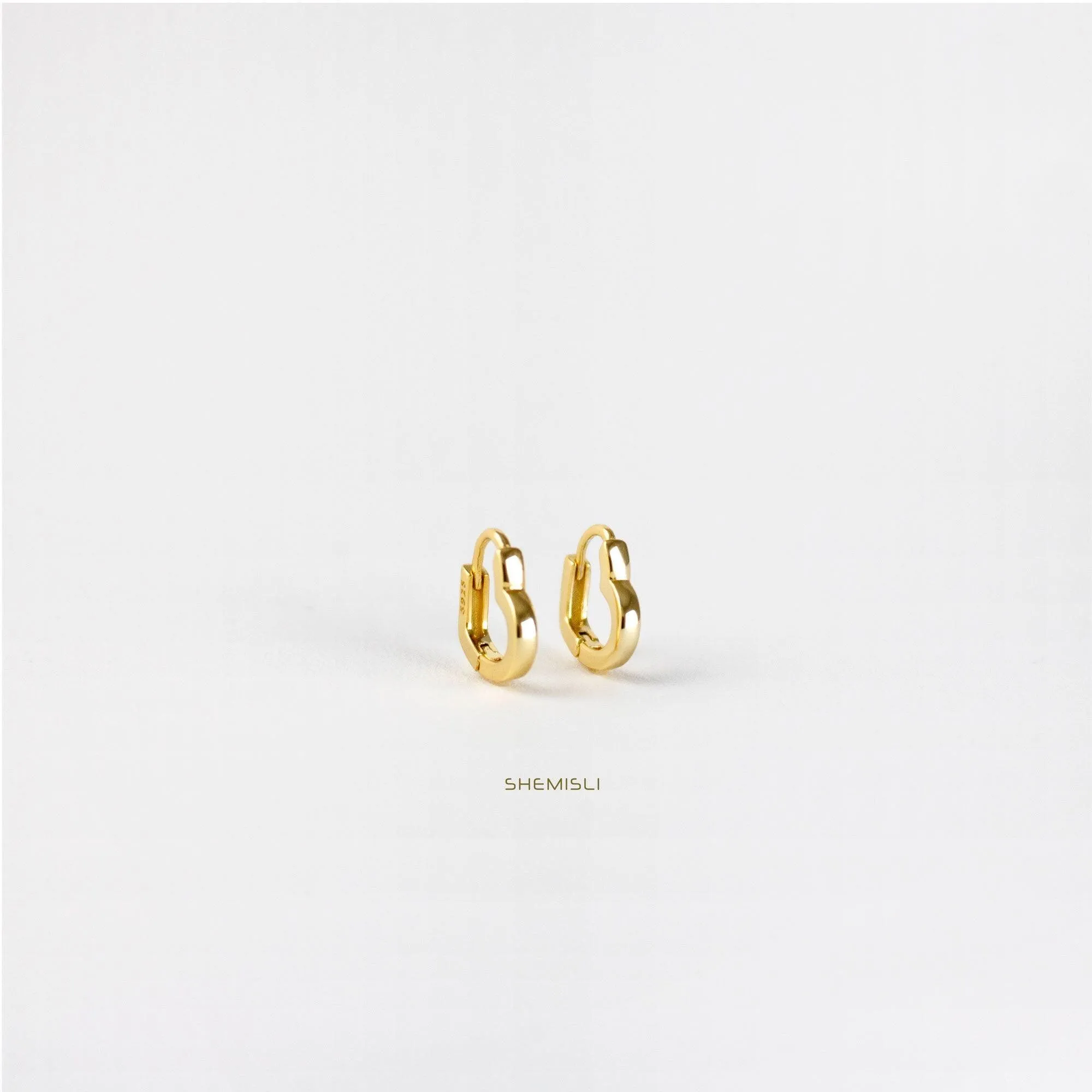 Heart Link Hoop Earrings, Huggies, Gold, Silver SHEMISLI SH085