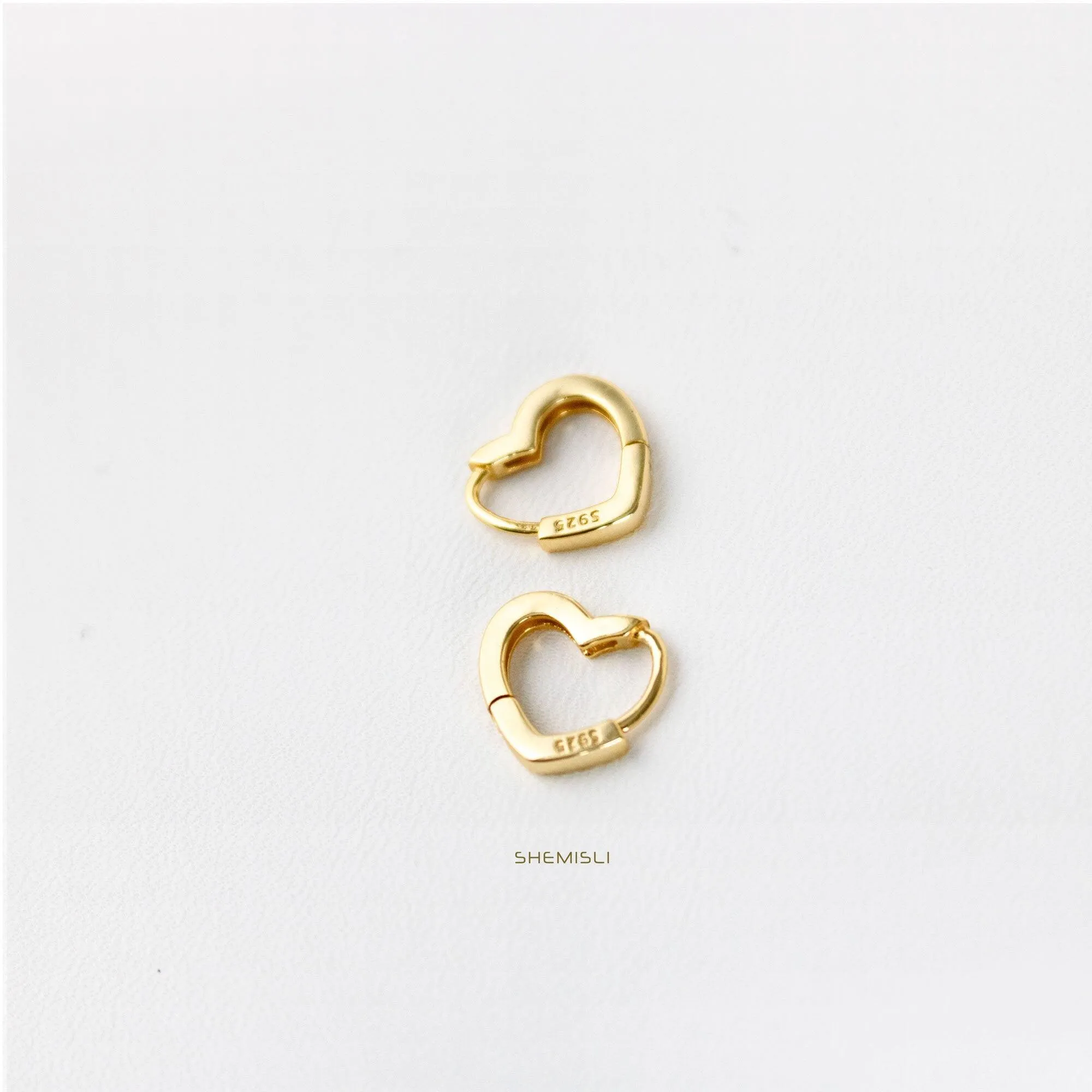 Heart Link Hoop Earrings, Huggies, Gold, Silver SHEMISLI SH085