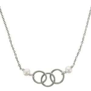 J & I Linked Triple Sterling Pearl Hoop Necklace