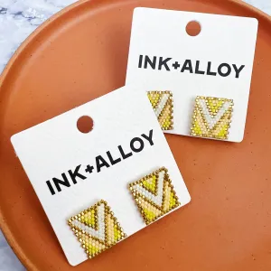 Kallie Chevron Rectangle Post Beaded Earrings Lemon