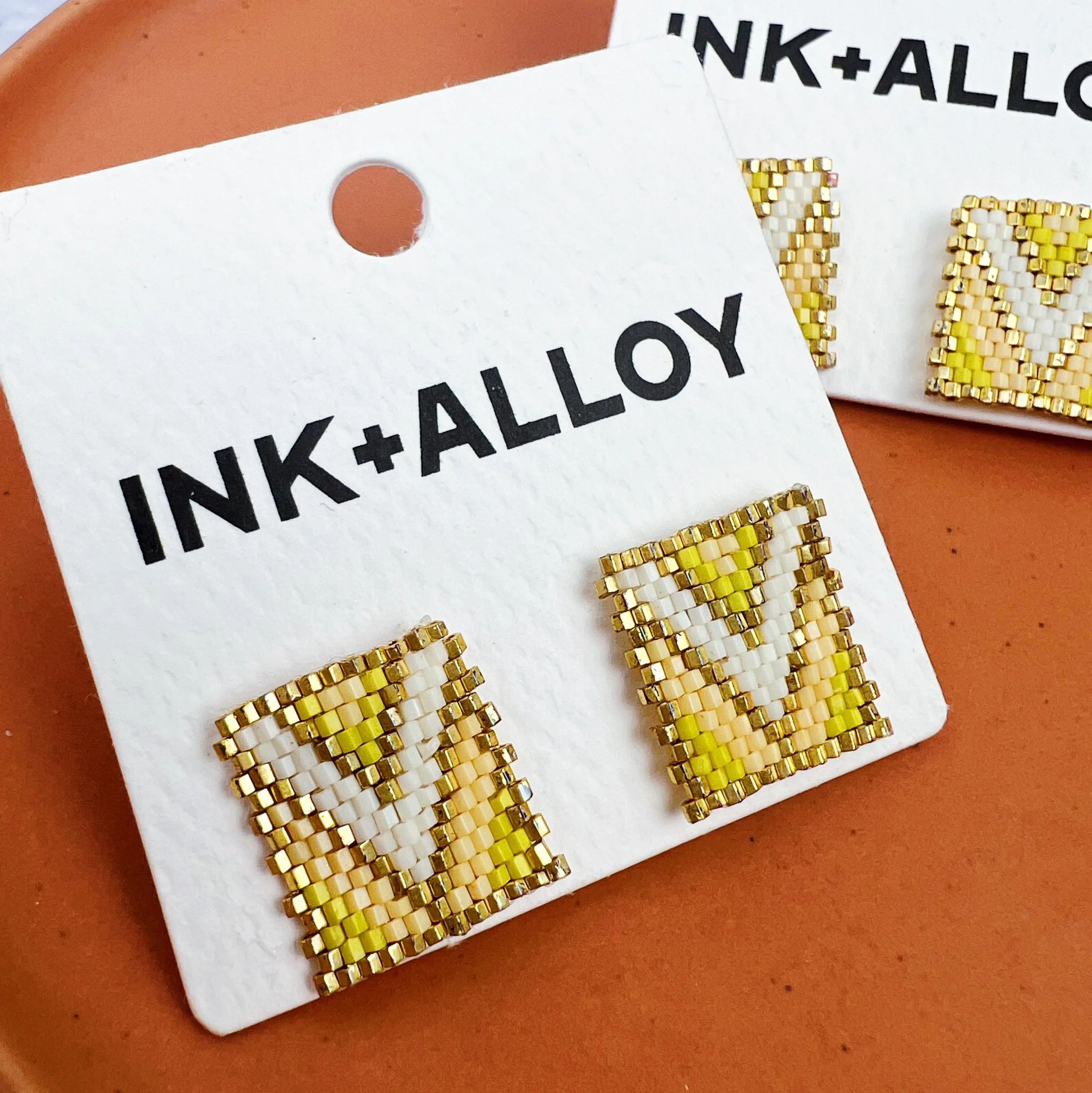 Kallie Chevron Rectangle Post Beaded Earrings Lemon