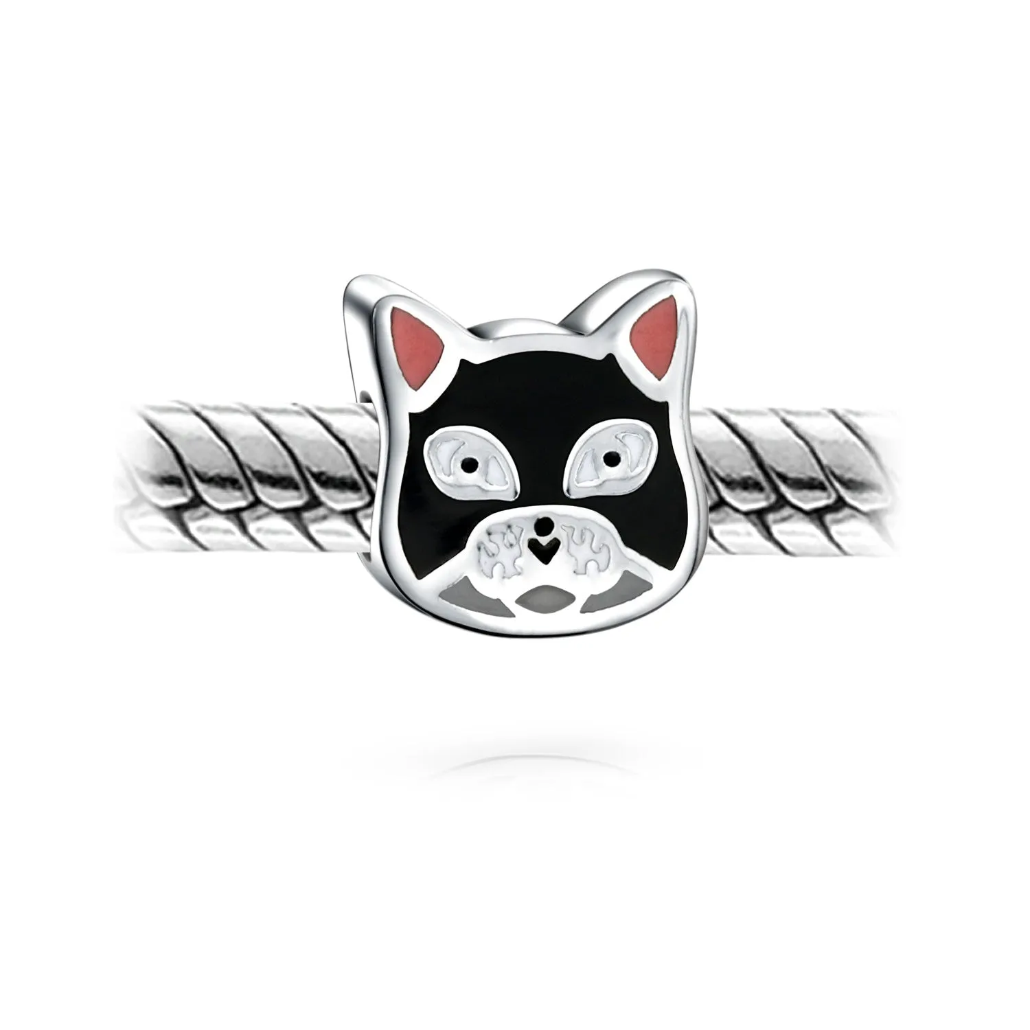 Kitten Black Cat Charm Bead in Enamel Sterling Silver for European Bracelet