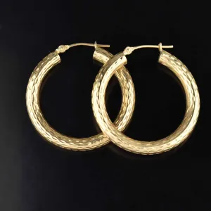 Large Diamond Cut Solid Gold Hoop Earrings