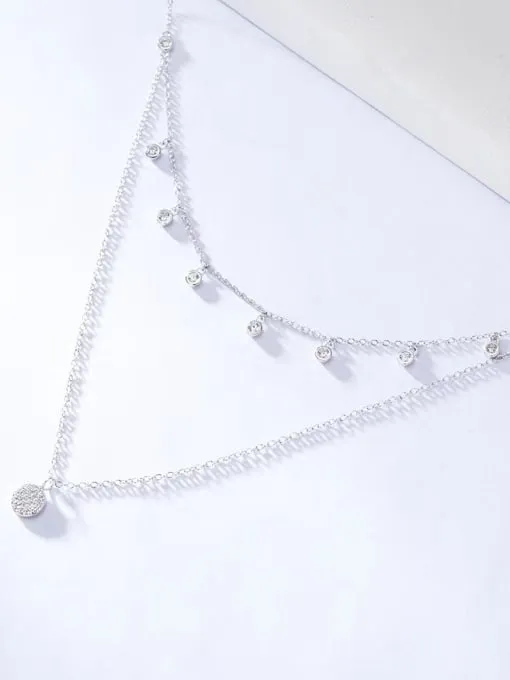 Layered Necklace, Zircon Charm .925 Sterling Silver Boho Hypoallergenic Layered Necklace