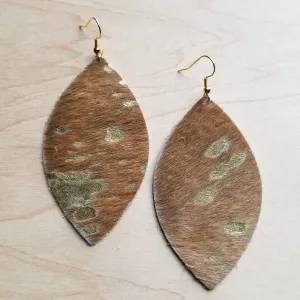 **Leather Oval Earrings in Tan and Gold Metallic Hair-on-Hide 221t