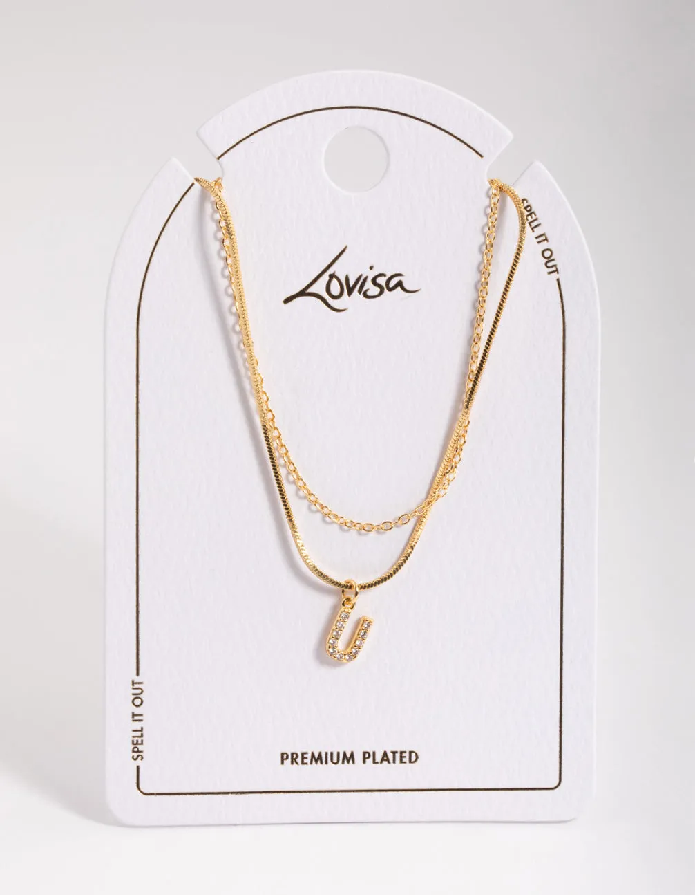 Letter U Gold Plated Layered Diamante Initial Necklace