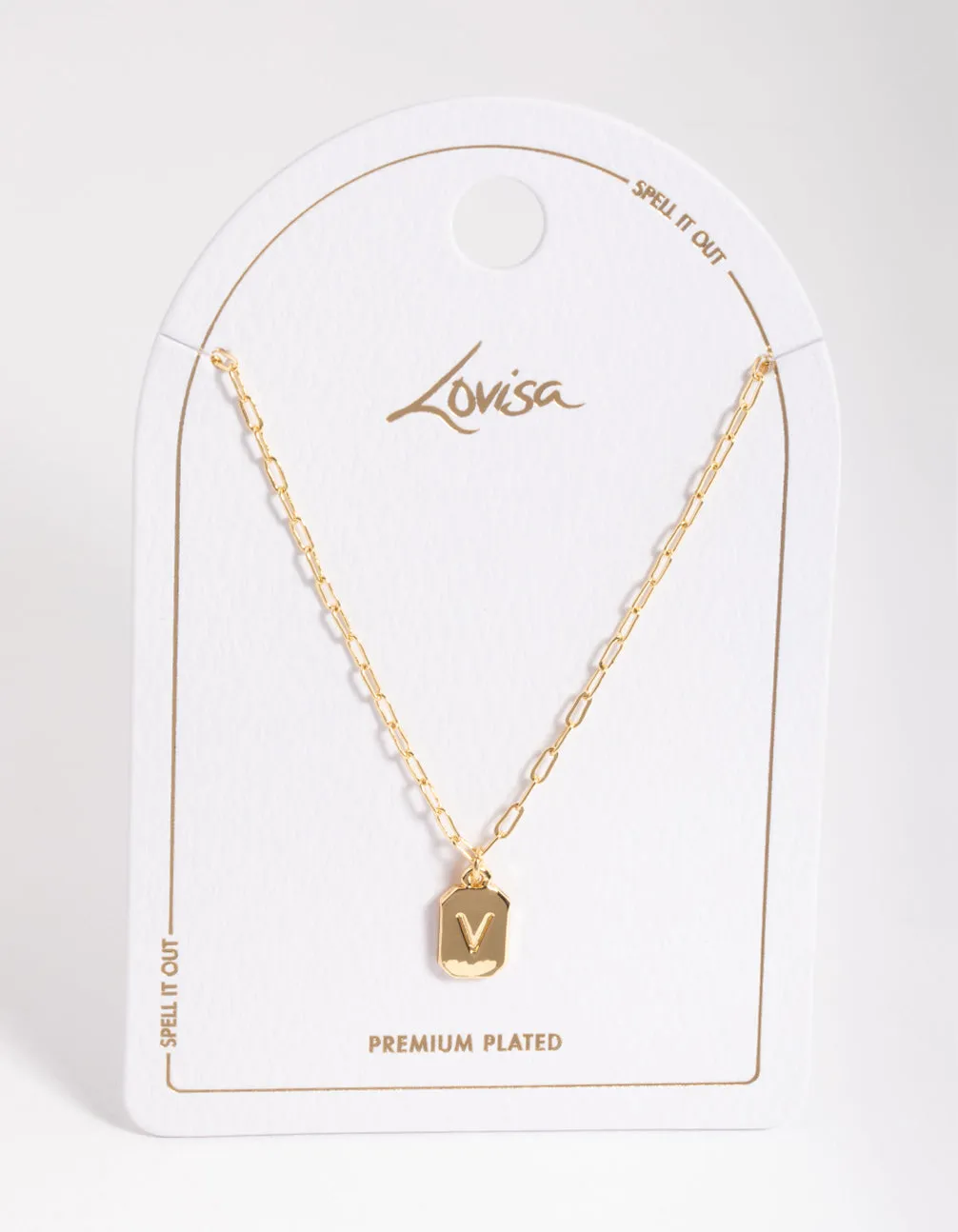 Letter V Gold Plated Rectangle Pendant Initial Necklace