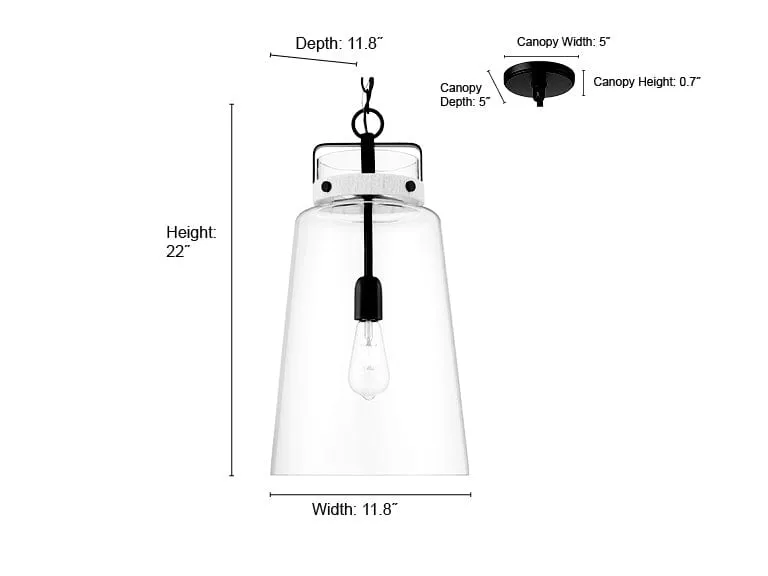 Lolla Pendant - Matte Black - Clear Glass - 11.8in. Diameter - E26 Medium Base