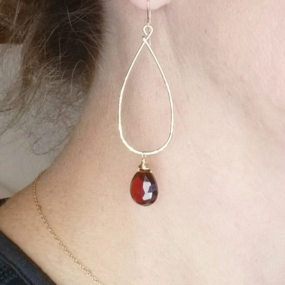 Long Garnet Drop Earring