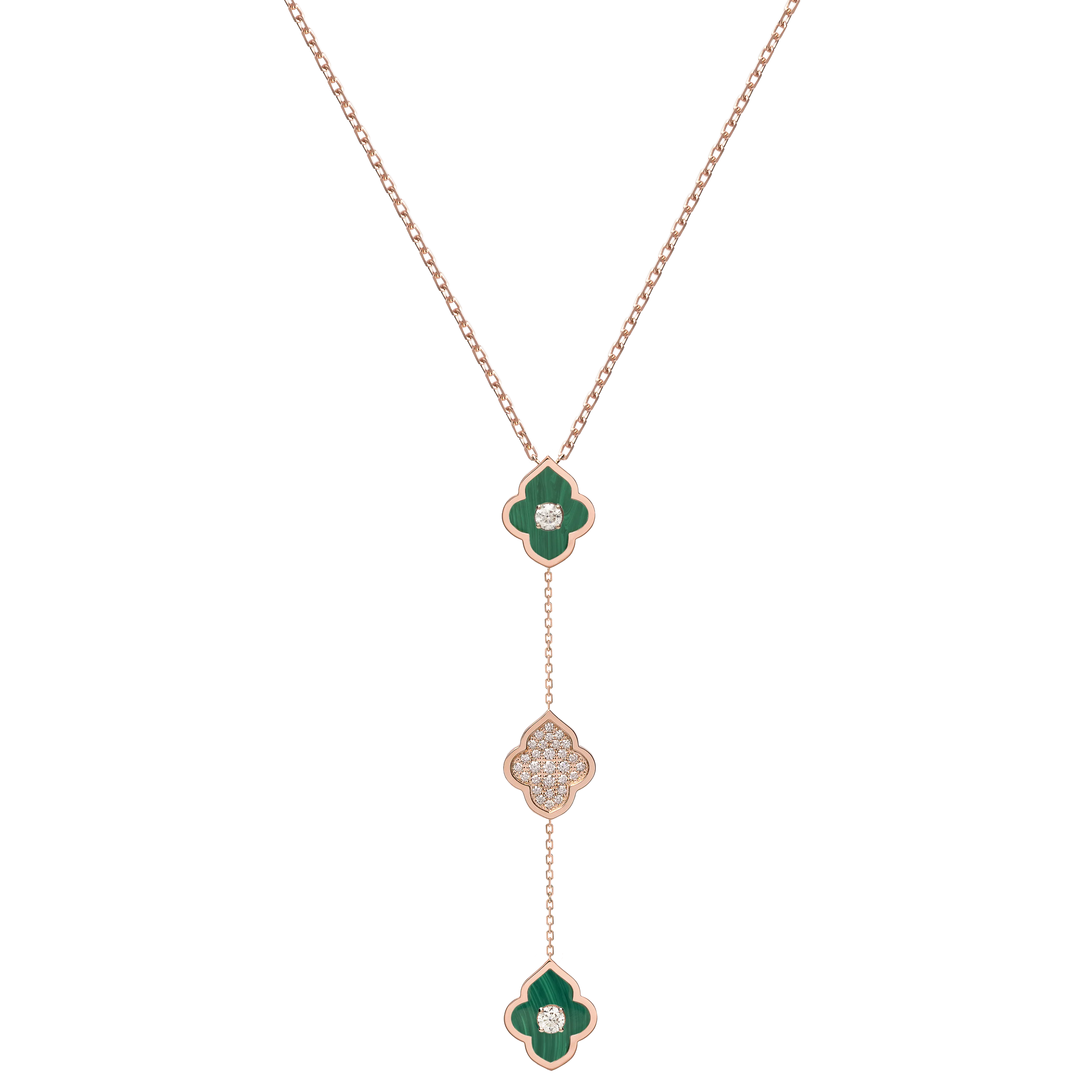 LUCE COLOUR - NECKLACE ROSE GOLD PAVE MALACHITE & 2 DIAMONDS S