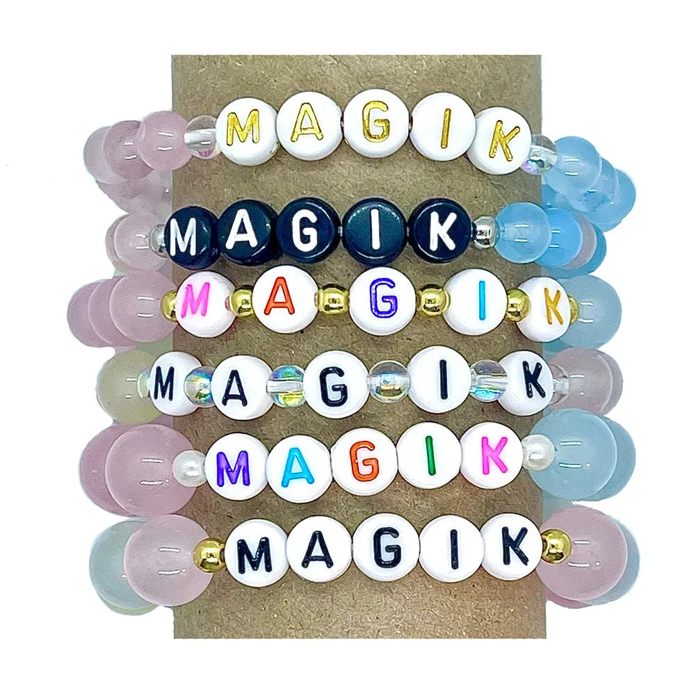 Magik Name Bracelet Morganite Stone Gem Semi Precious Gemstone Bead Mama Bracelet Personalized Custom Stretch