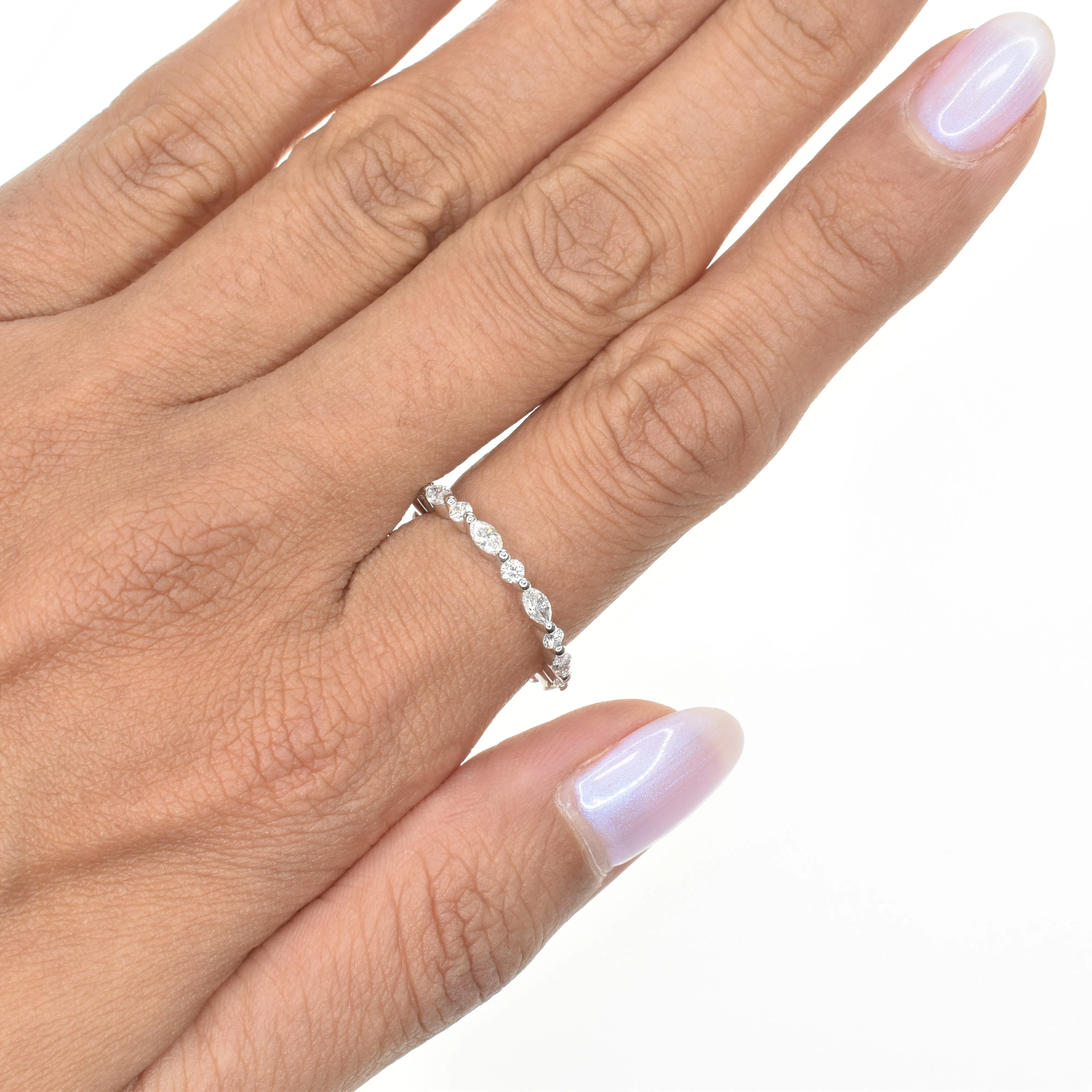 Marquise & round shared prong ring