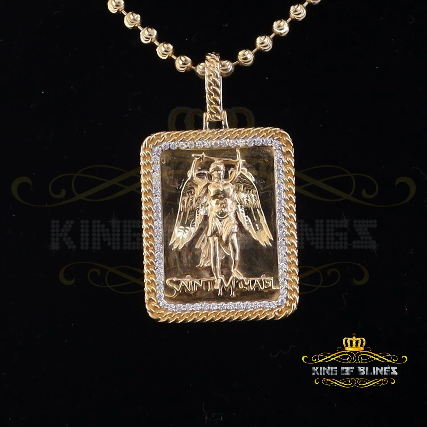 Men's 925 Silver 0.66ct CZ Square SAINT MICHEAL Yellow 1.00 inch 3D Pendant