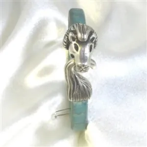 Mens Teal Leather Bracelet Lion Clasp