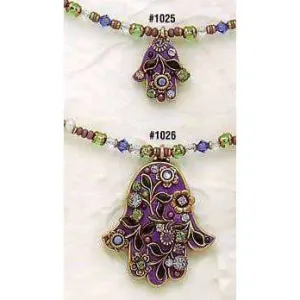 Michal Golan Purple Enamel and Swarovski Crystal Hamsa Necklace