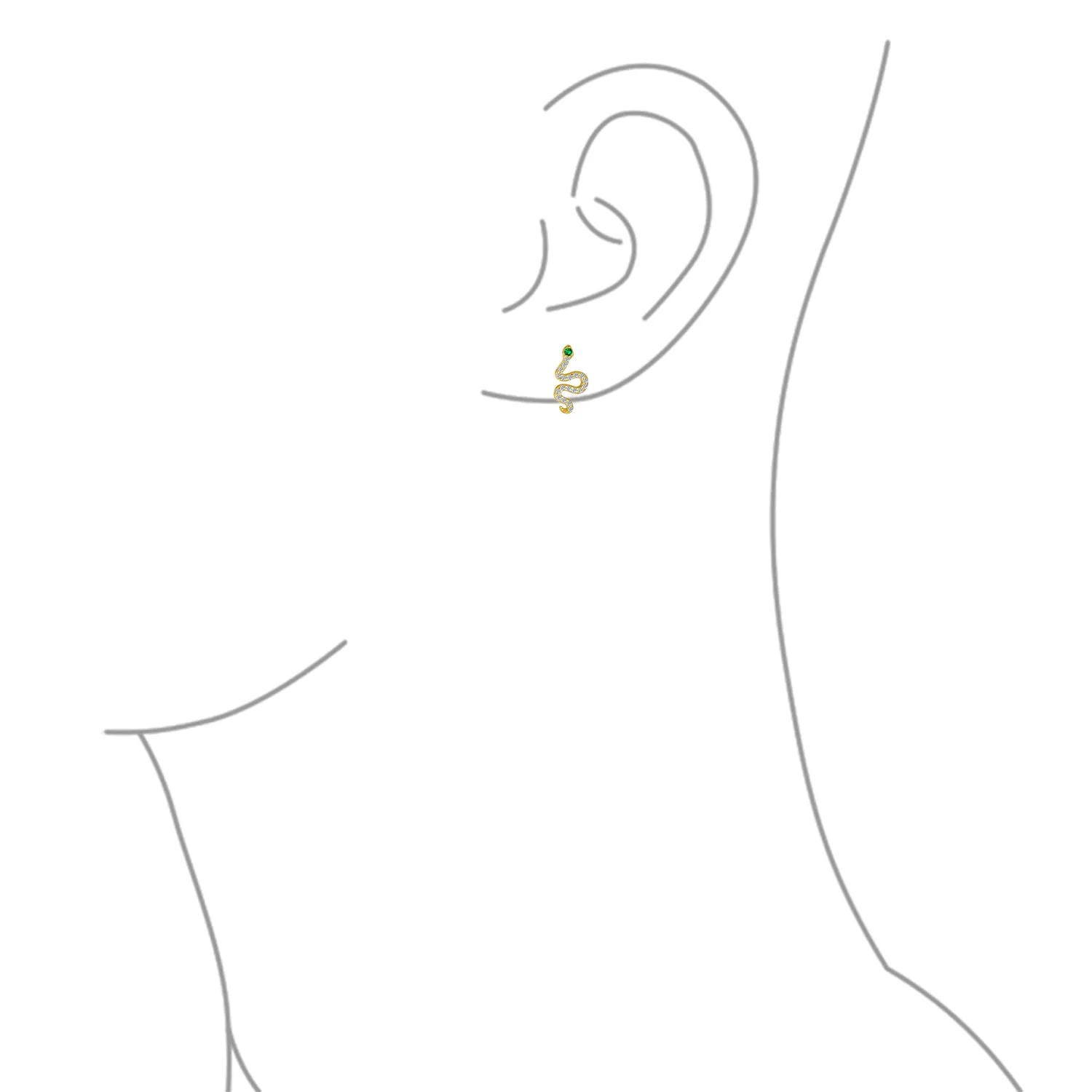 Minimalist CZ Stud Earrings: Green Eyed Serpent Snake in 14K Gold & Silver