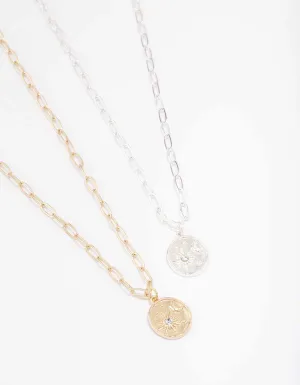 Mixed Metal Celestial Coin Necklace Pack