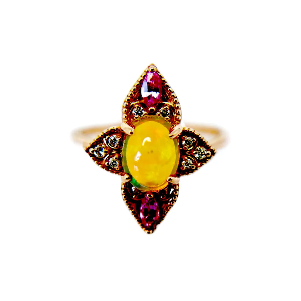 Natural Ethiopian Opal with Pink Sapphire and Diamond Vintage Ring