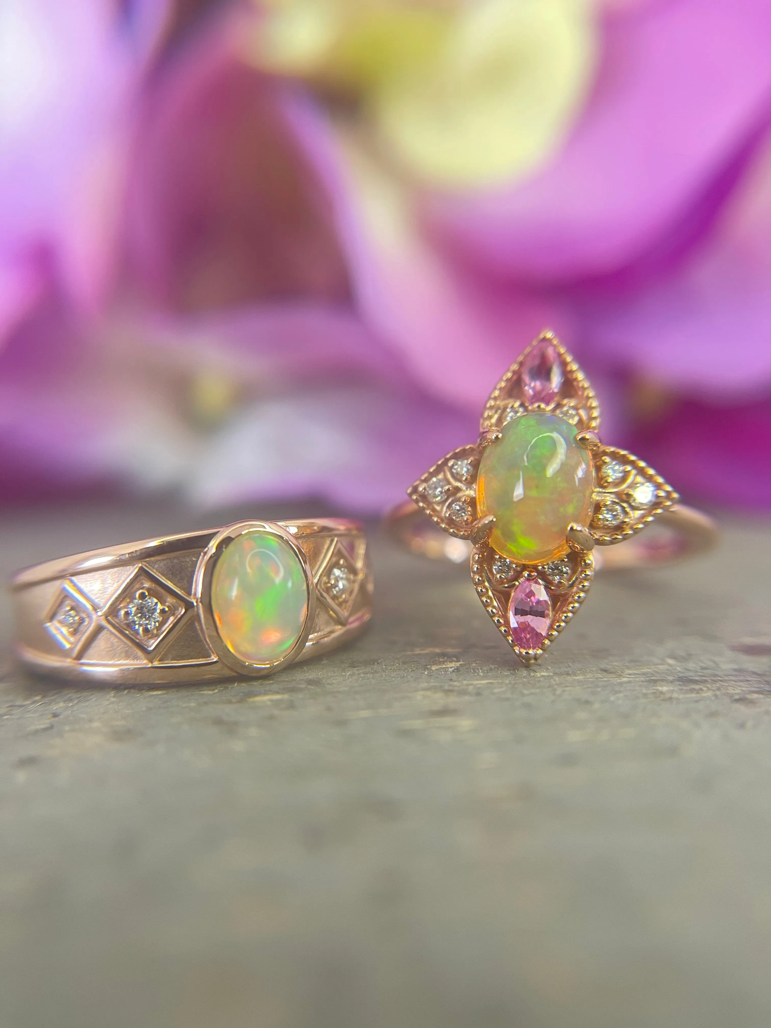 Natural Ethiopian Opal with Pink Sapphire and Diamond Vintage Ring