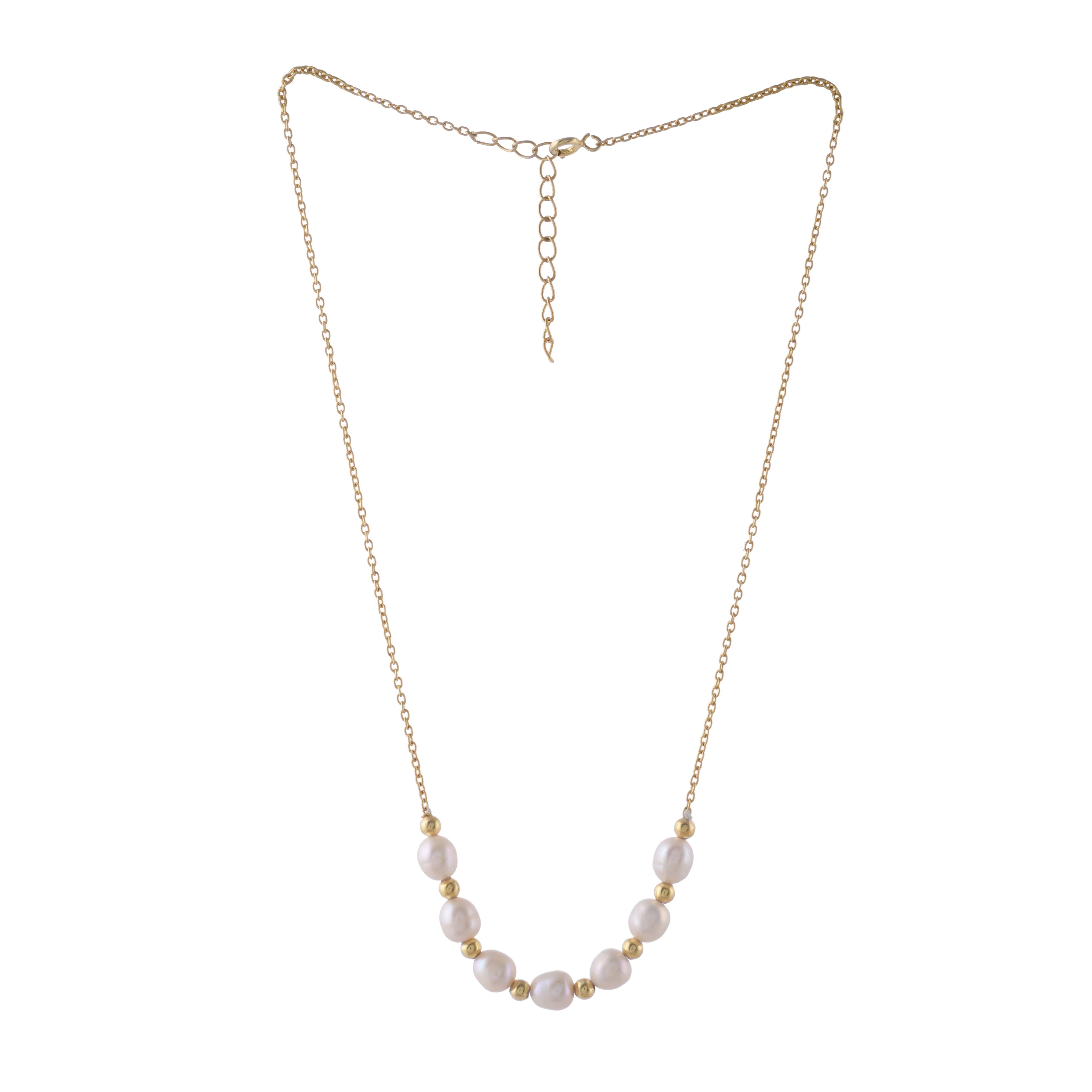 Natural Pearl  Silver Balls Necklace/ 18kt Gold Plated - From Purl