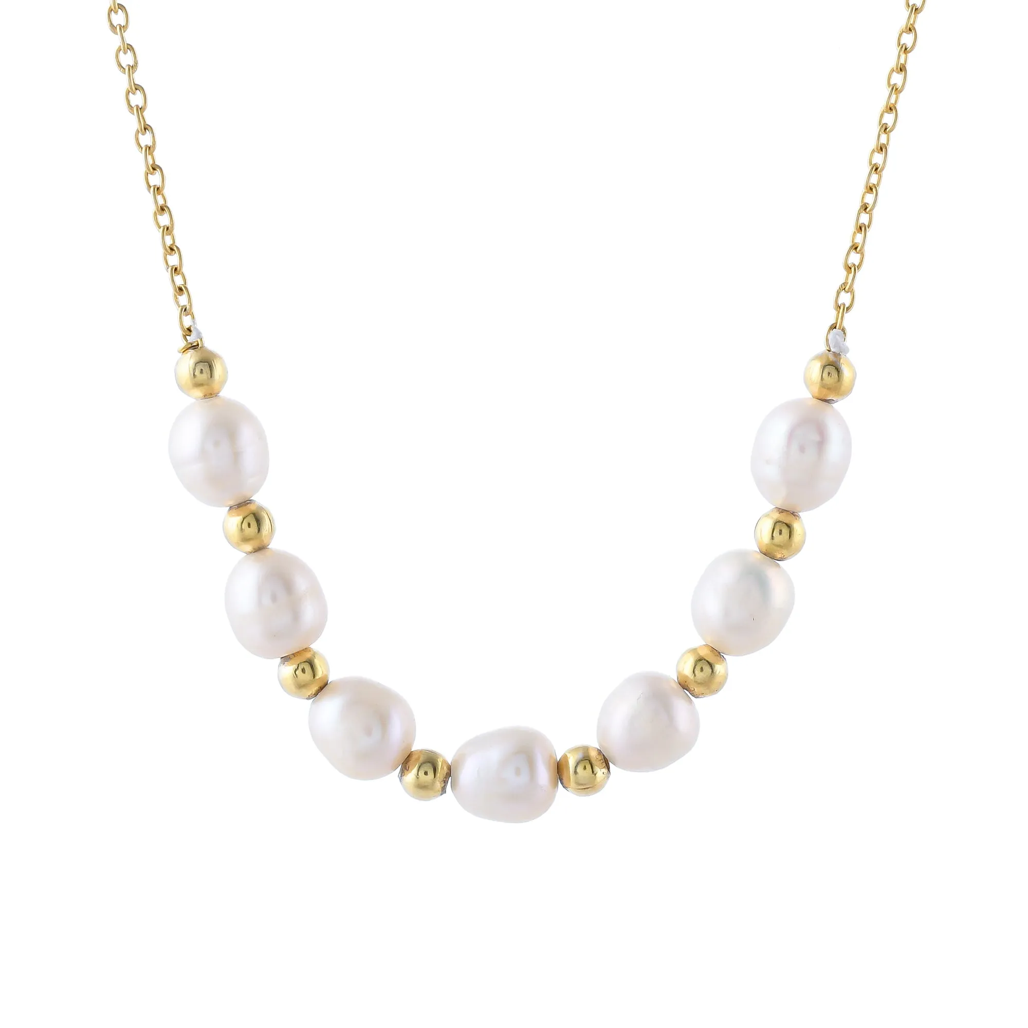 Natural Pearl  Silver Balls Necklace/ 18kt Gold Plated - From Purl