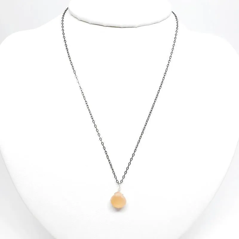 Necklace - Peach Moonstone Gemstone Oxidized Chain by Foamy Wader