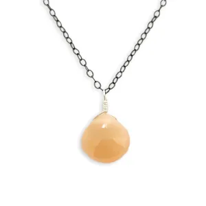 Necklace - Peach Moonstone Gemstone Oxidized Chain by Foamy Wader