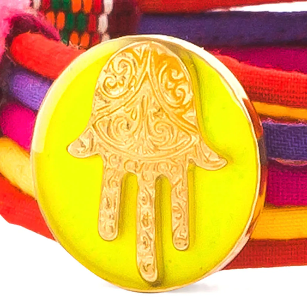 Neon Hamsa Hand Lucky Charm Pompom Bracelet