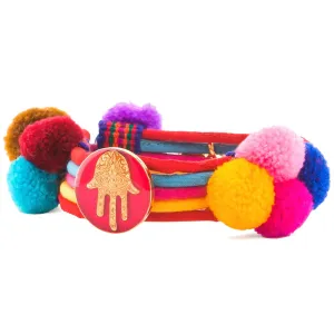 Neon Hamsa Hand Lucky Charm Pompom Bracelet