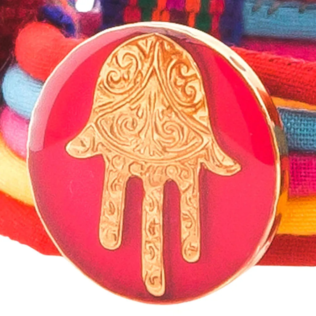 Neon Hamsa Hand Lucky Charm Pompom Bracelet