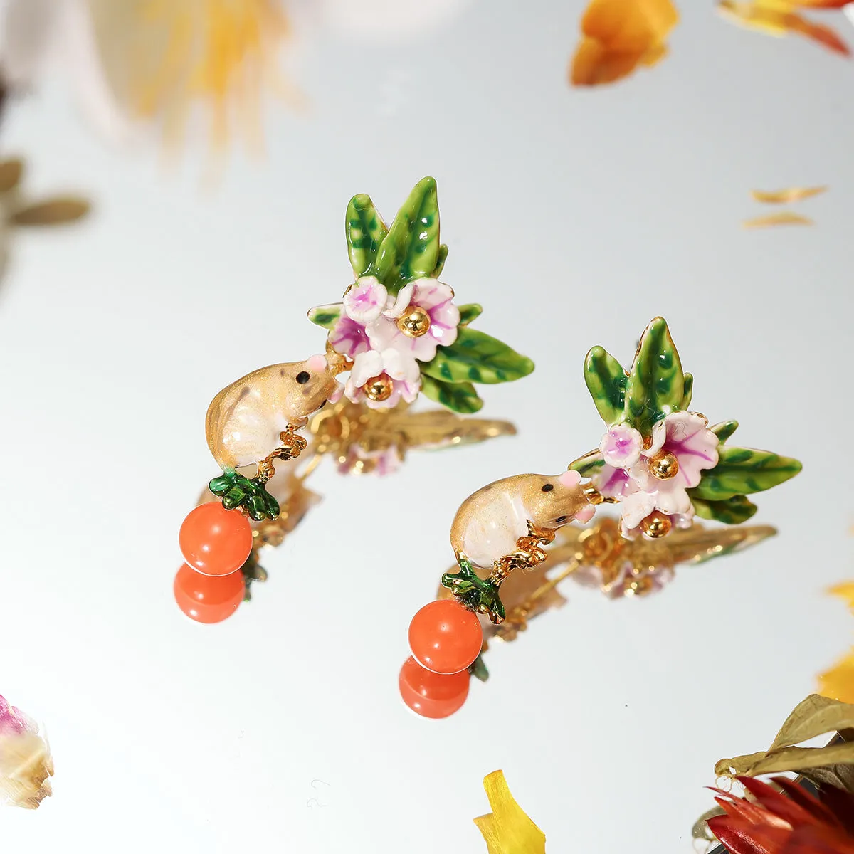 Orchard Hamster Enamel Earrings