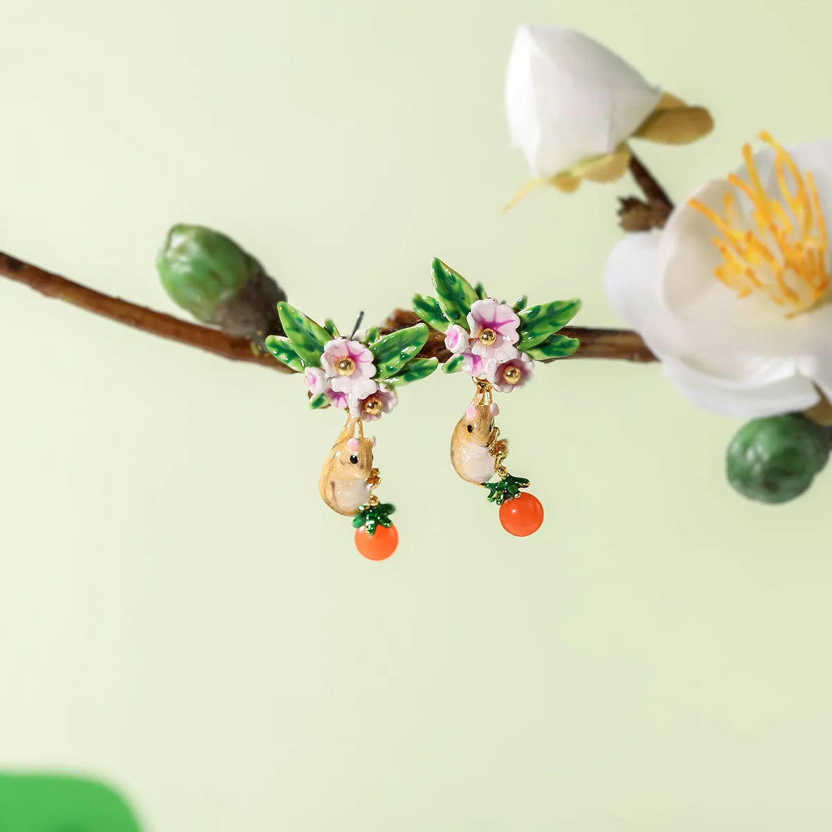 Orchard Hamster Enamel Earrings