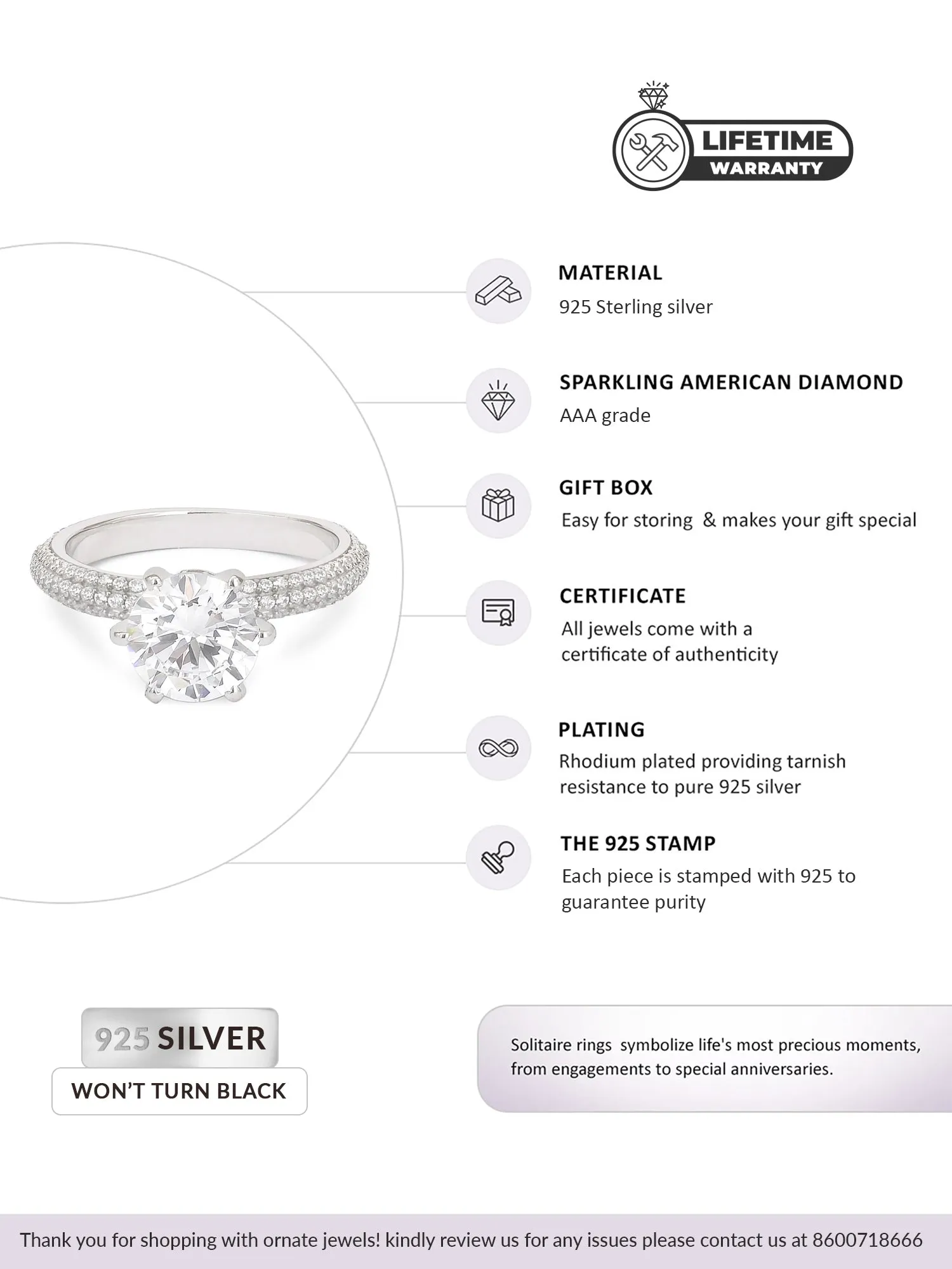 Ornate Jewels 3 Carat Sparkling Solitaire Ring For Valentine