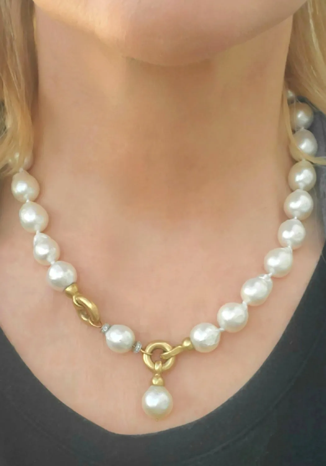 Oster Collection 18KYG Adjustable Diamond & Baroque Pearl Necklace