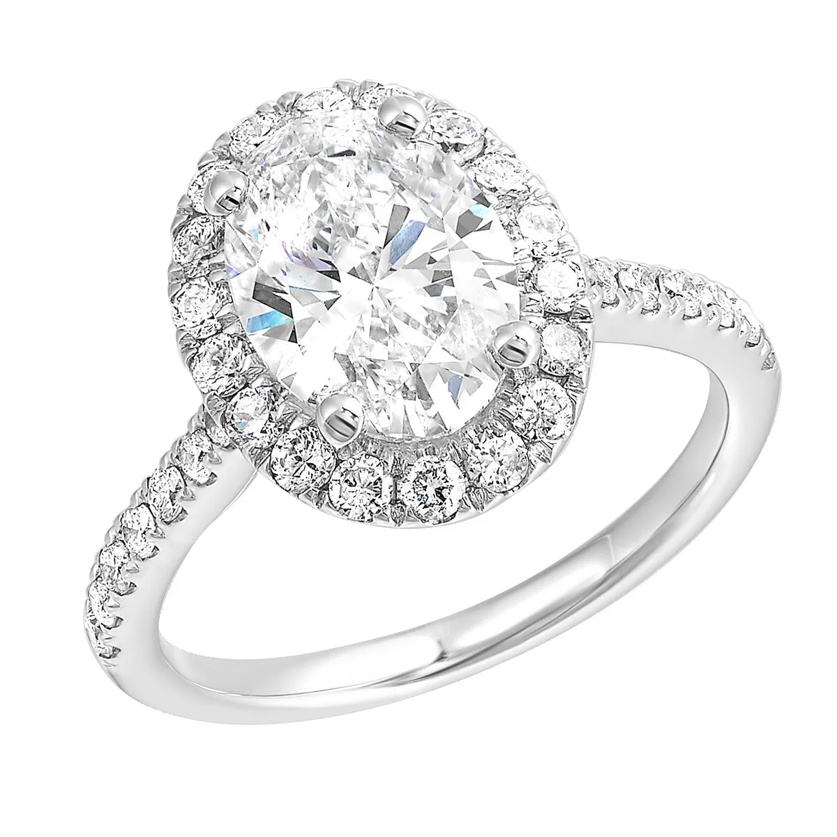 Oval Halo Lab-Created Diamond Pave Engagement Ring in White Gold, 2.0 cttw