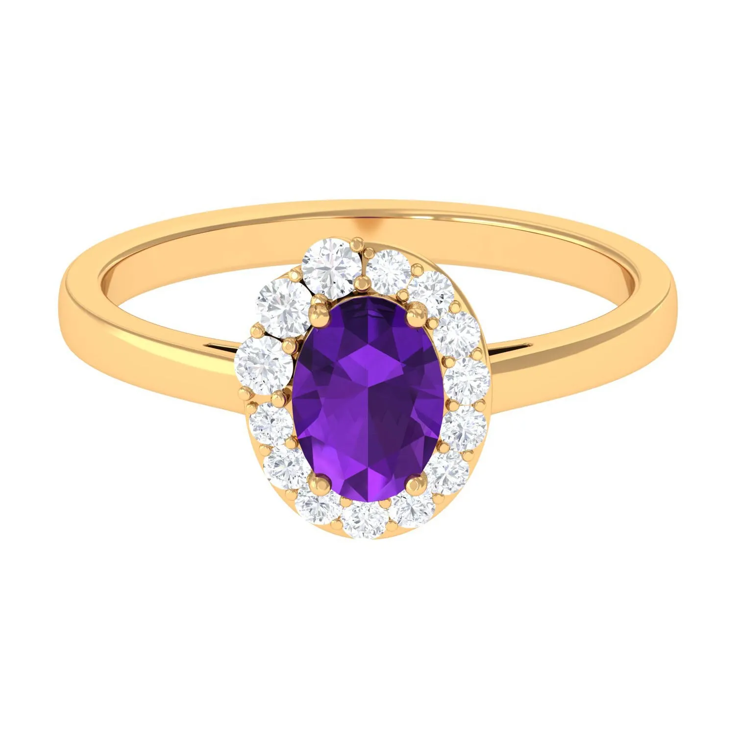 Oval Shape Amethyst and Diamond Classic Halo Engagement Ring