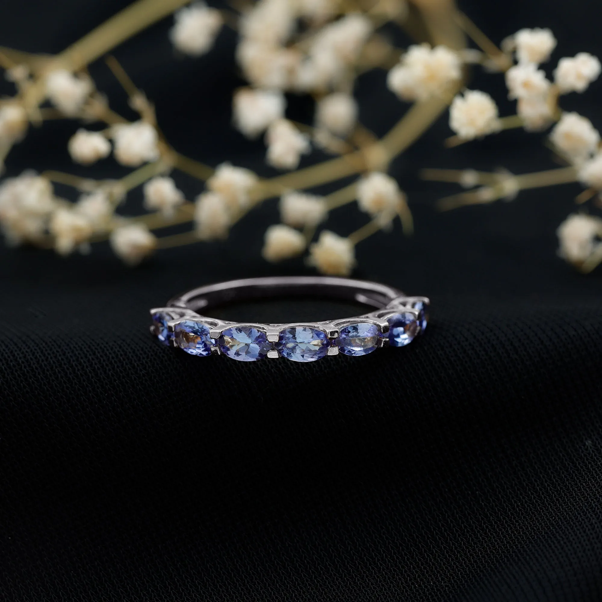 Oval Shape Tanzanite East West Half Eternity Ring