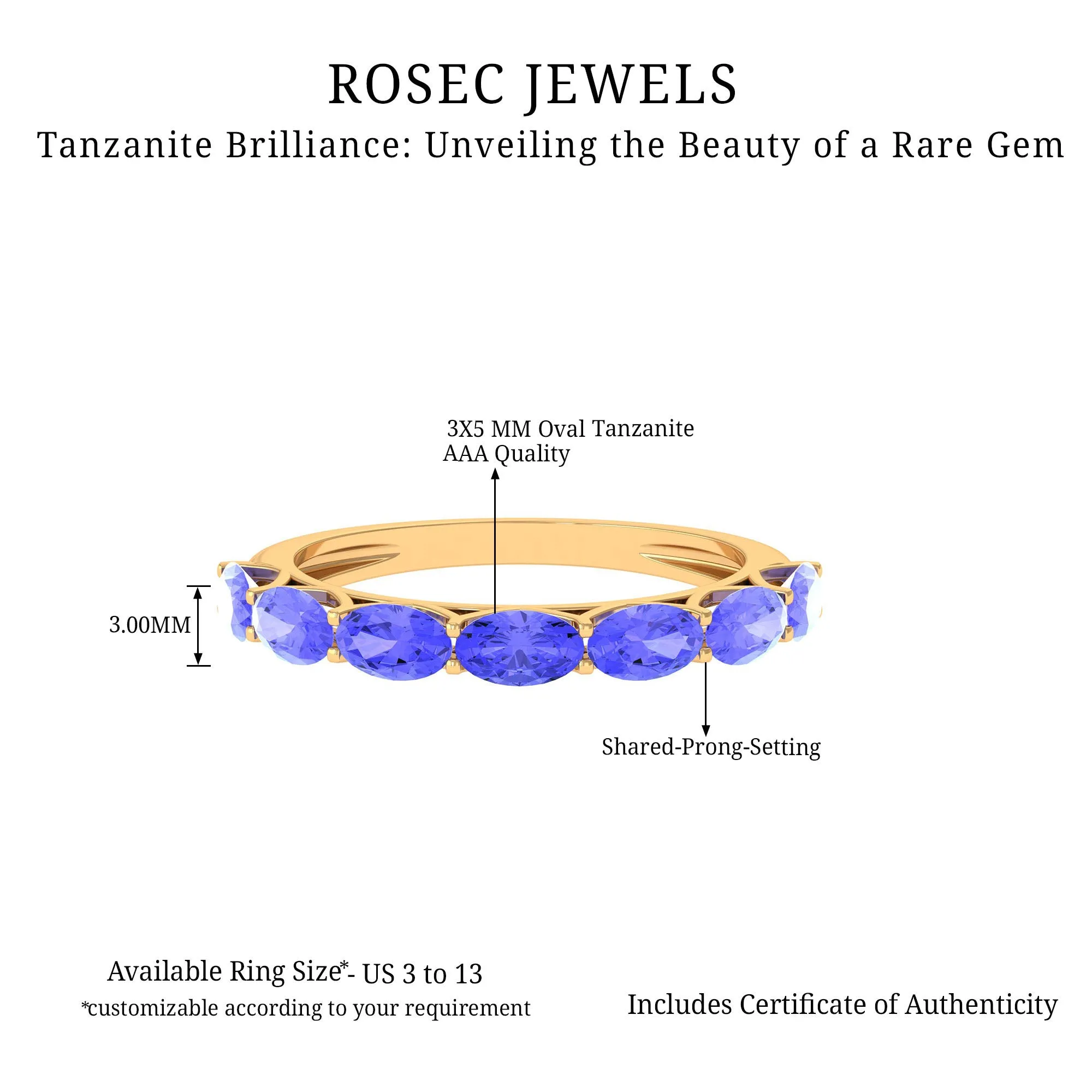 Oval Shape Tanzanite East West Half Eternity Ring