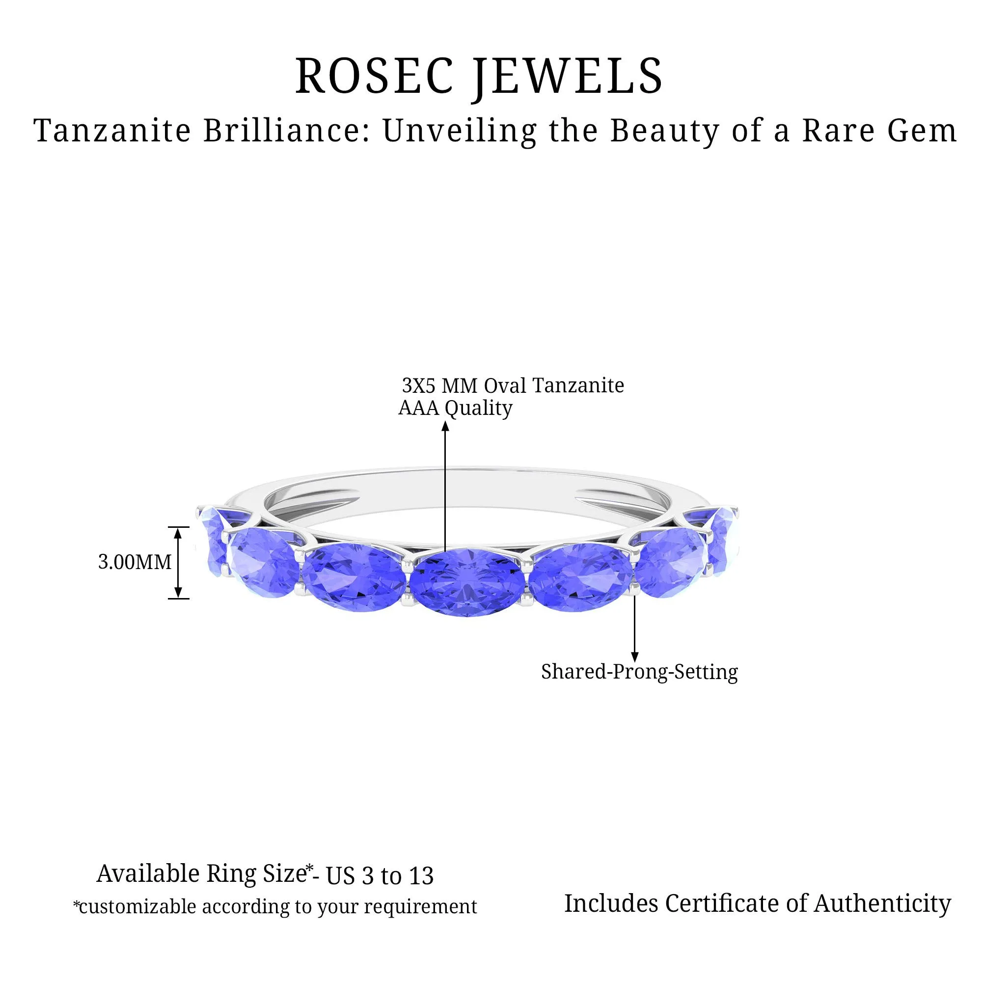 Oval Shape Tanzanite East West Half Eternity Ring