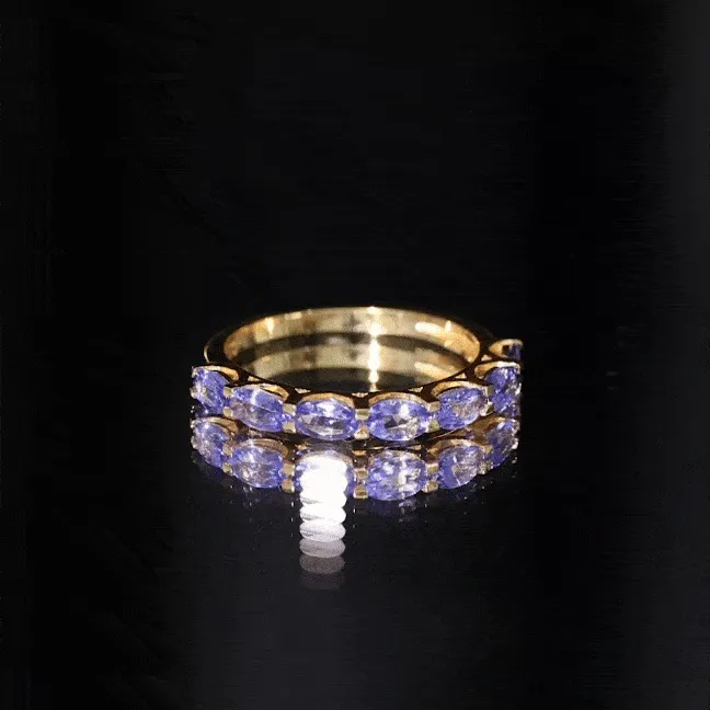 Oval Shape Tanzanite East West Half Eternity Ring