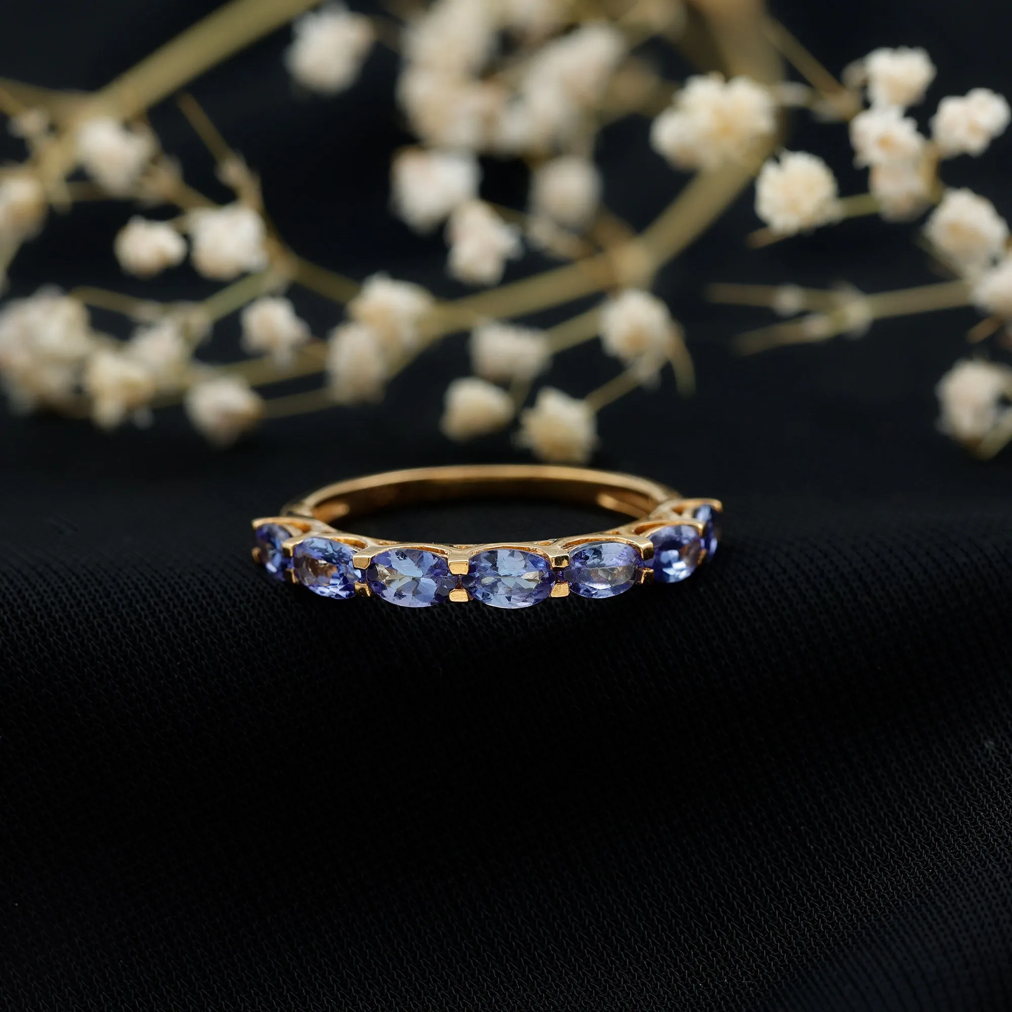 Oval Shape Tanzanite East West Half Eternity Ring