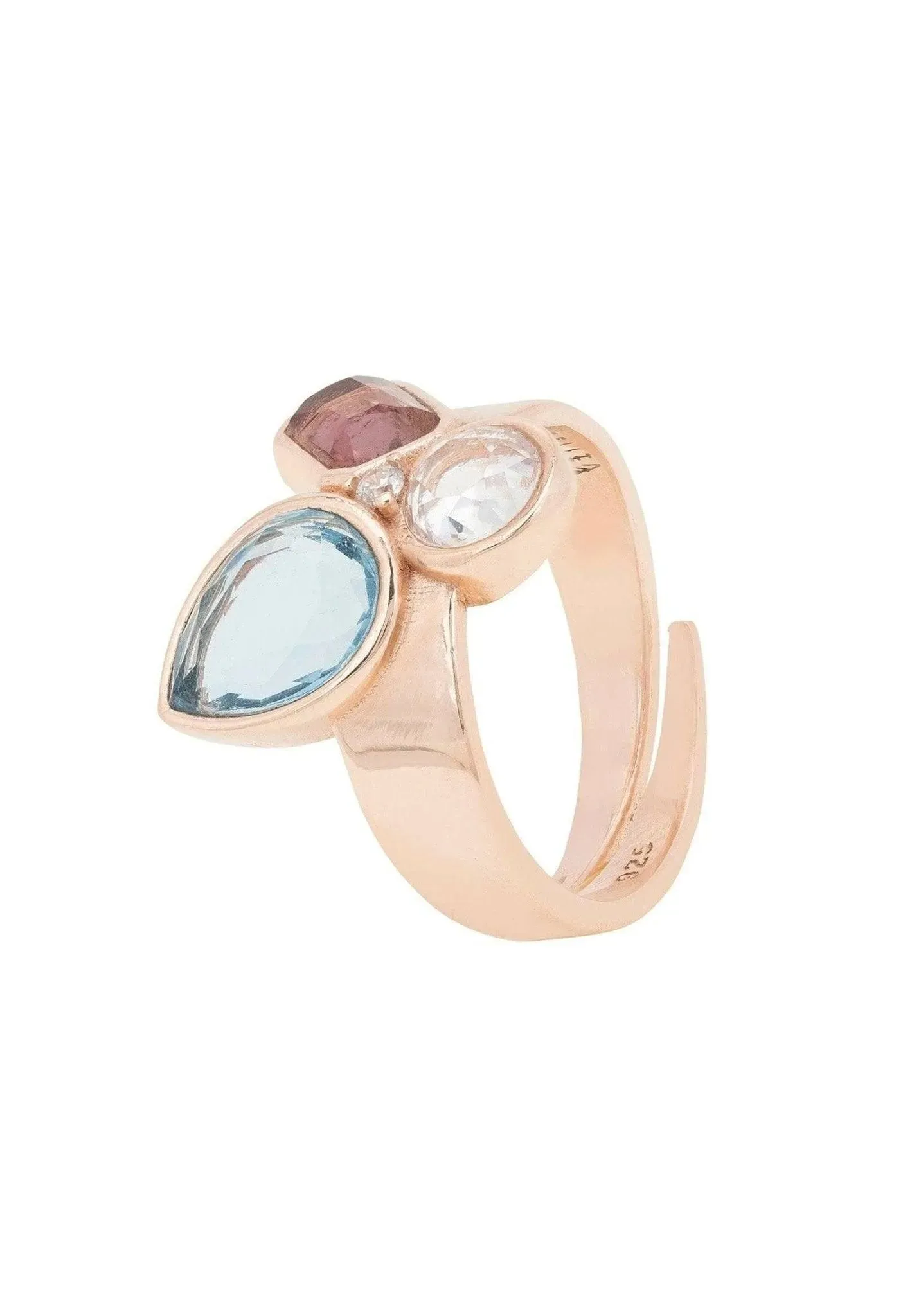 Paris Triple Gemstone Adjustable Ring Rose Gold Plated