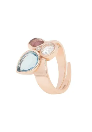 Paris Triple Gemstone Adjustable Ring Rose Gold Plated