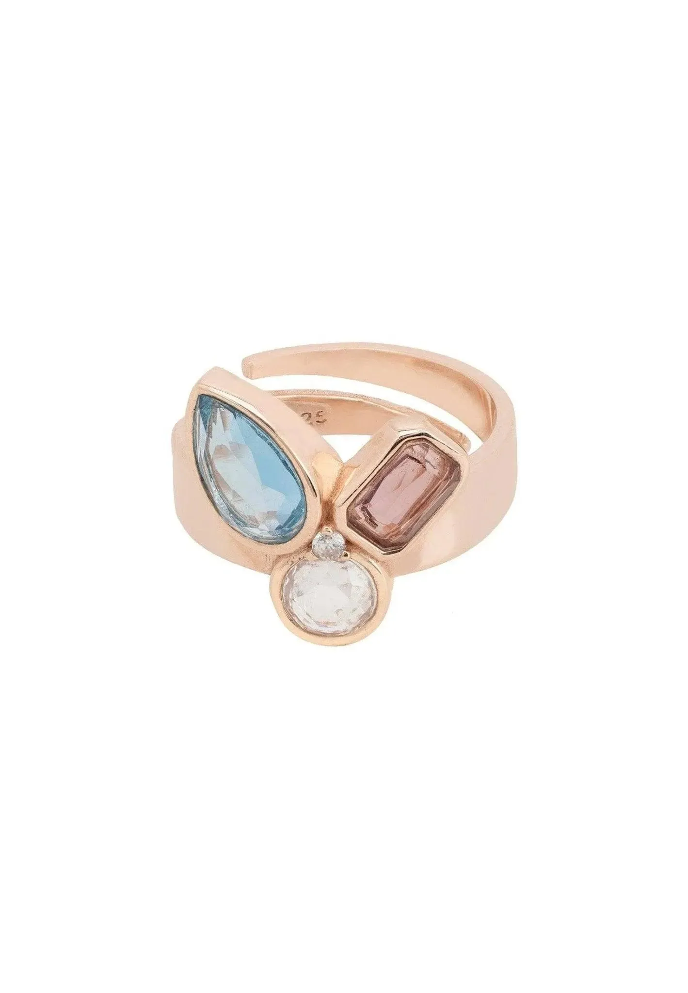 Paris Triple Gemstone Adjustable Ring Rose Gold Plated