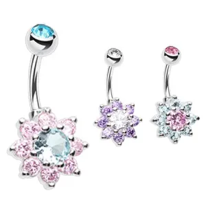 Pastel Crystal Flower Belly Rings