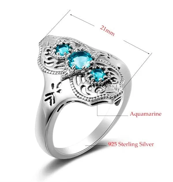 Personalized Turkish Aquamarine Ring - 925 Sterling Silver