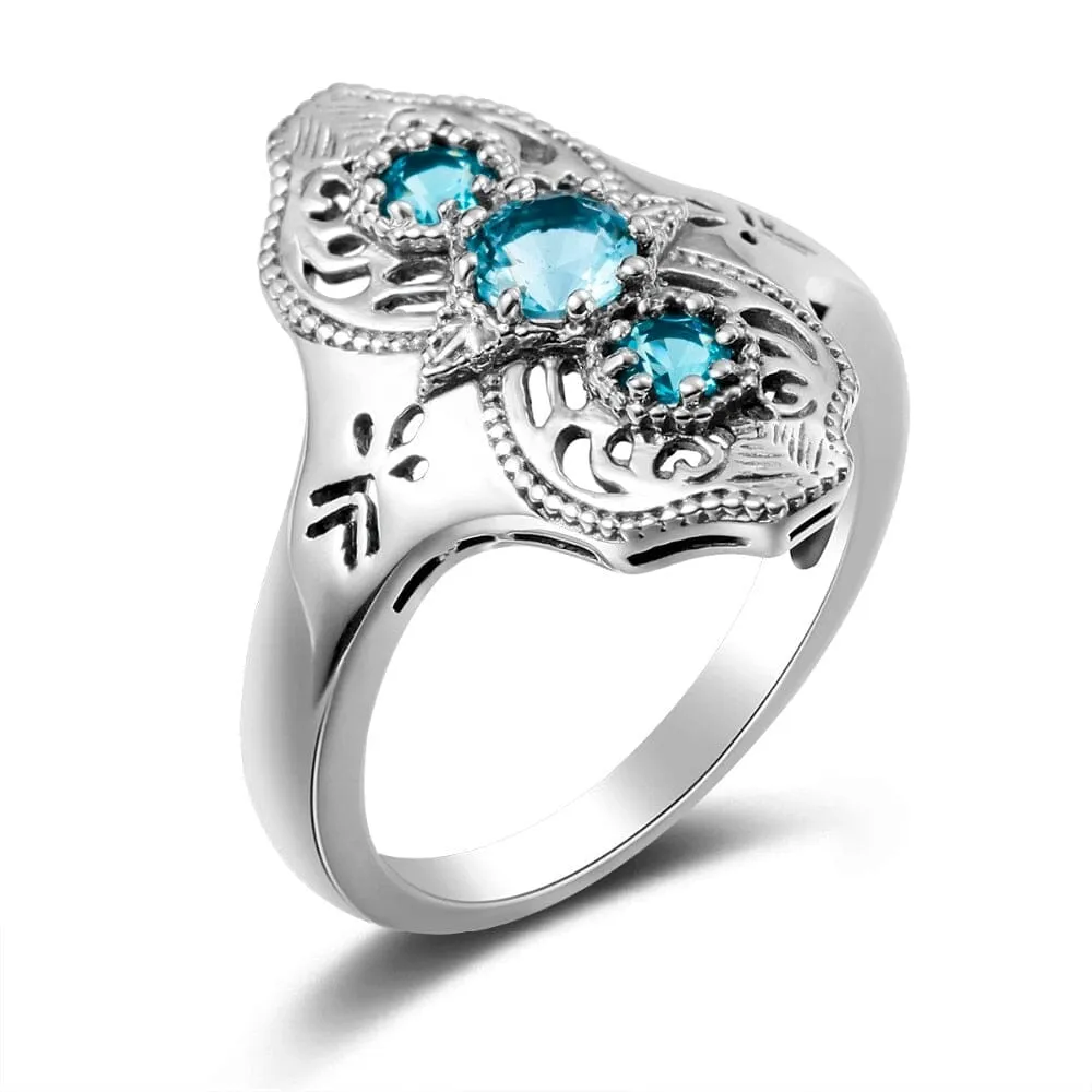 Personalized Turkish Aquamarine Ring - 925 Sterling Silver