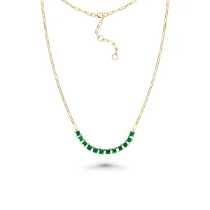 Princess Cut Emerald Necklace With Paper Clip Chain (3.00 ct.) in 14K Gold