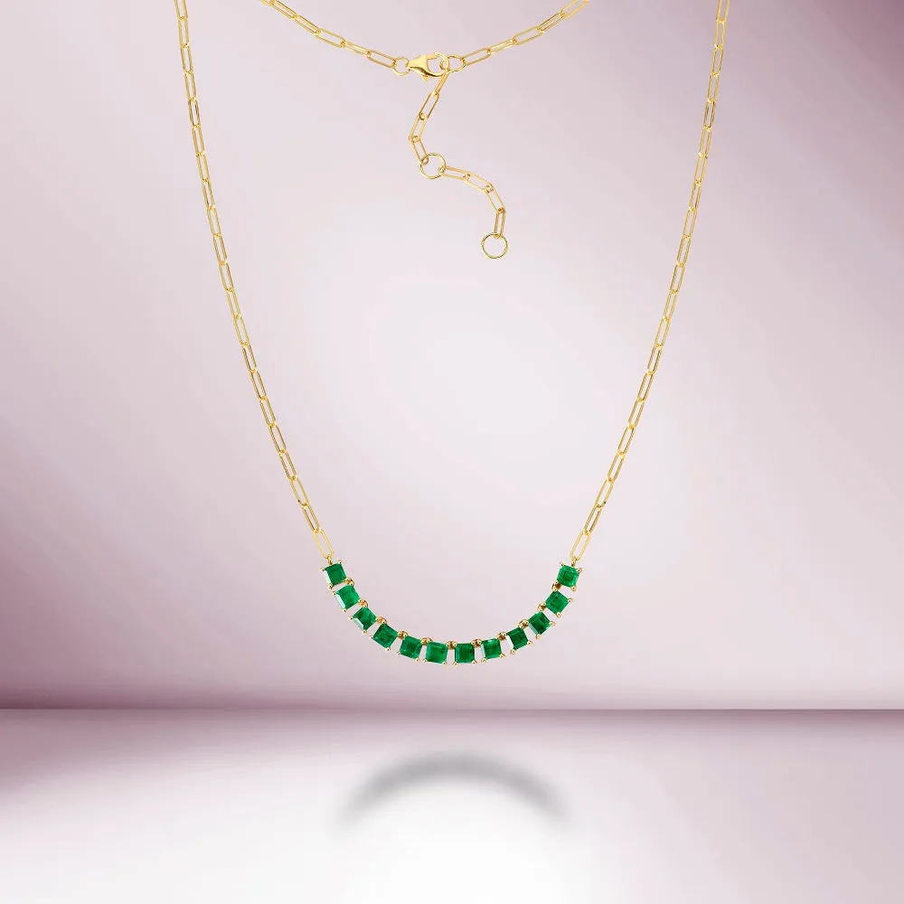 Princess Cut Emerald Necklace With Paper Clip Chain (3.00 ct.) in 14K Gold