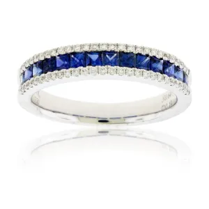 Princess Cut Sapphire & Diamond Lined Band